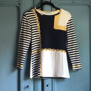 EUC J. McLaughlin nautical print navy gold top